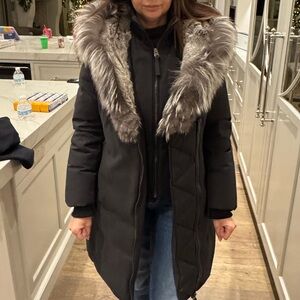 Mackage Black Puffer Coat with Fur Trim